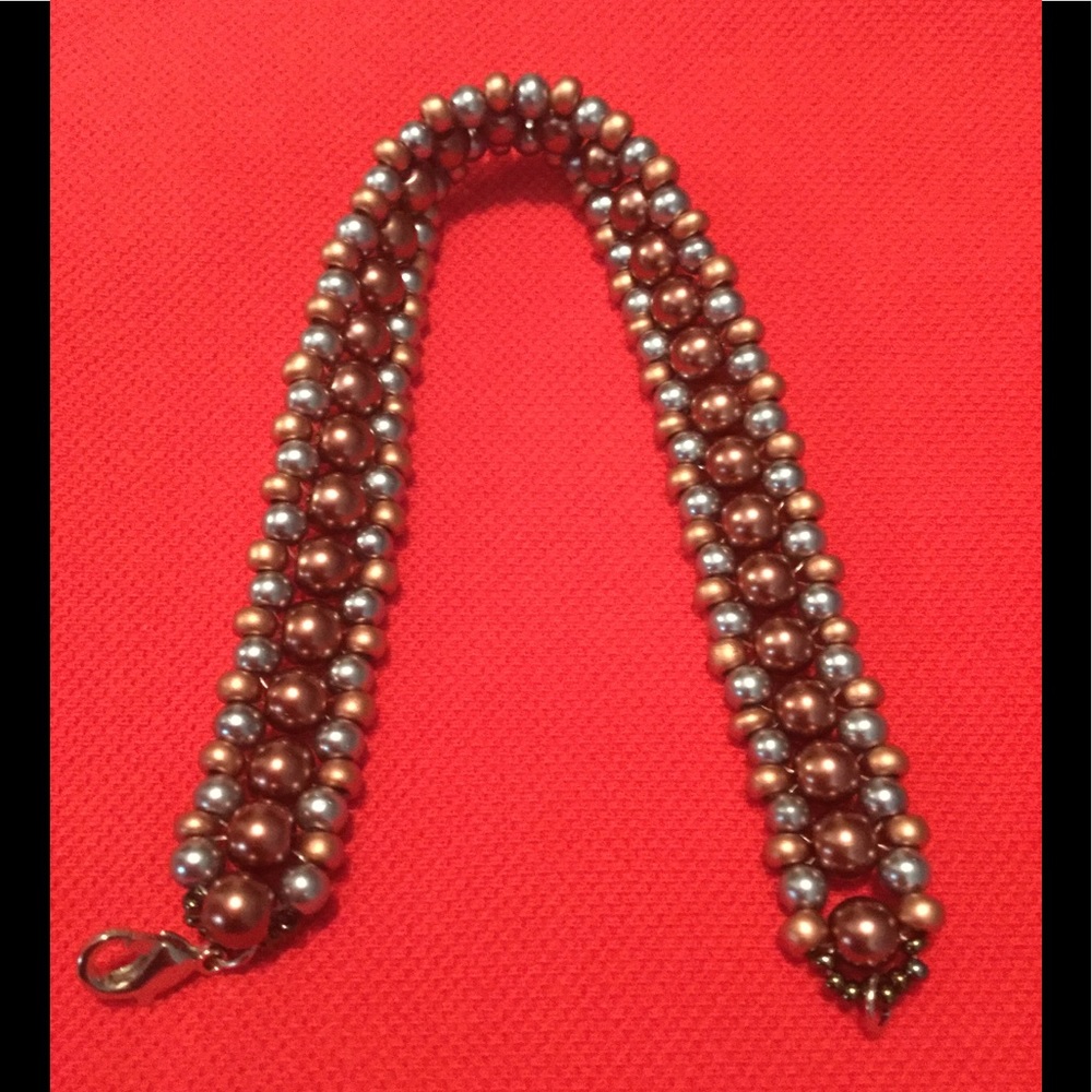 Glass Pearl Beaded Bracelet 4 ( Fume + Brown )