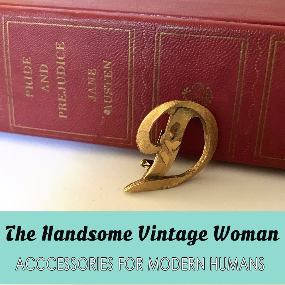 Letter D Brooch, Vintage, Gold, Mamselle