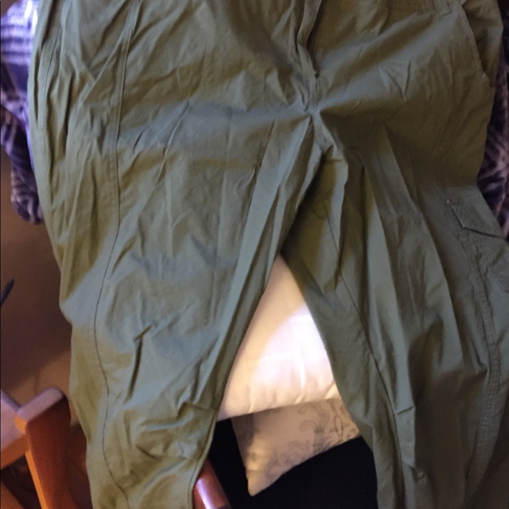 Olive green Capri pants with zip up front