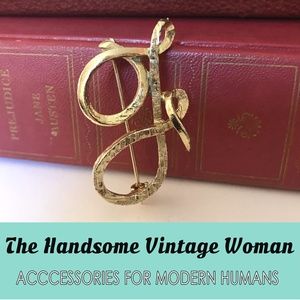 F Initial Gold Brooch, Vintage