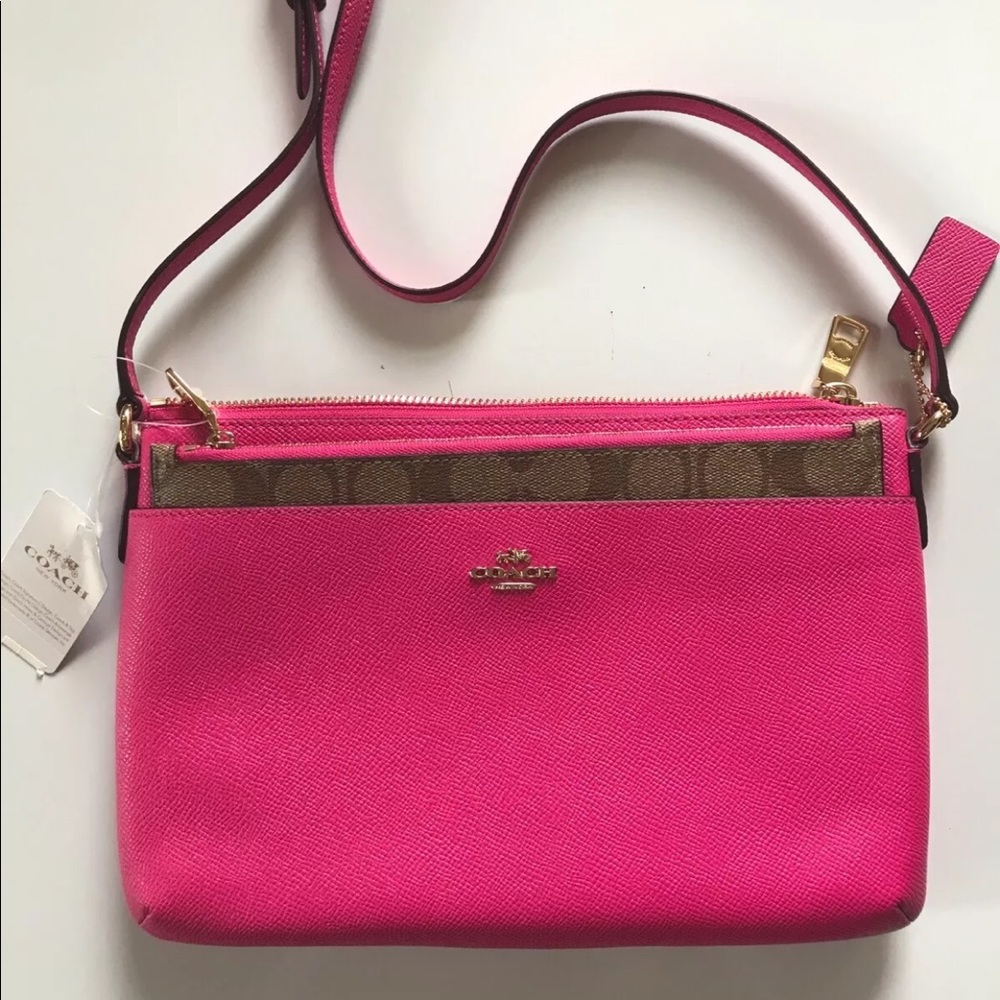 🌺COACH Crossgrain Leather Crossbody w/Popup Pouch