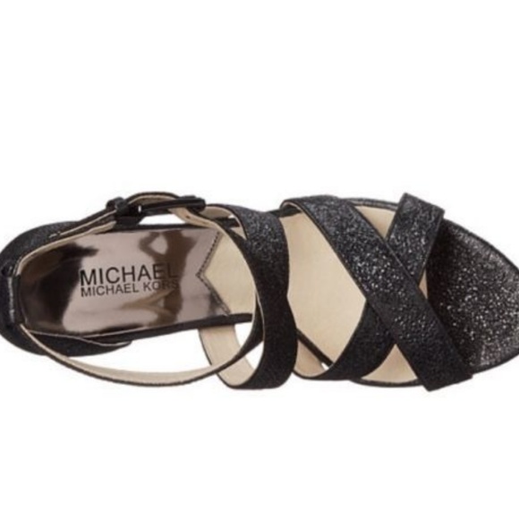 MICHAEL KORS Evie Platform Black Sparkle Metalic - Picture 3 of 6
