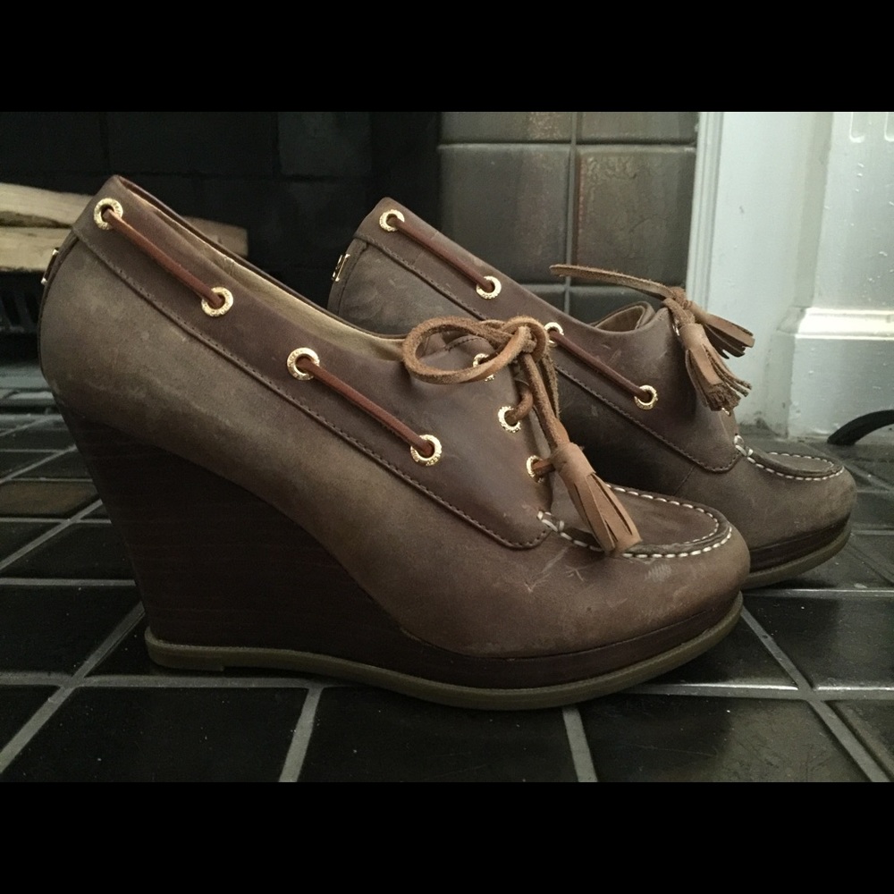 Sperry Brown Leather Tassel Wedge