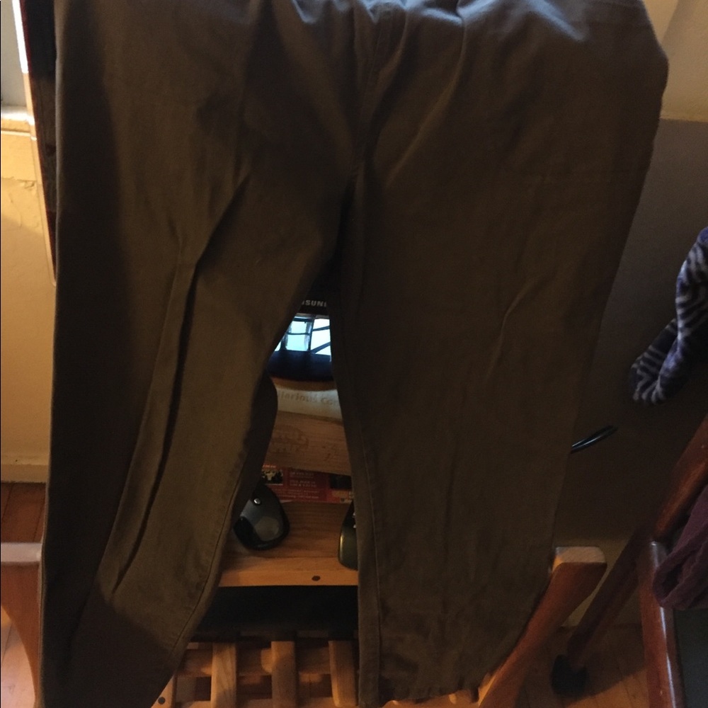 Chocolate brown slacks, front and back pockets,