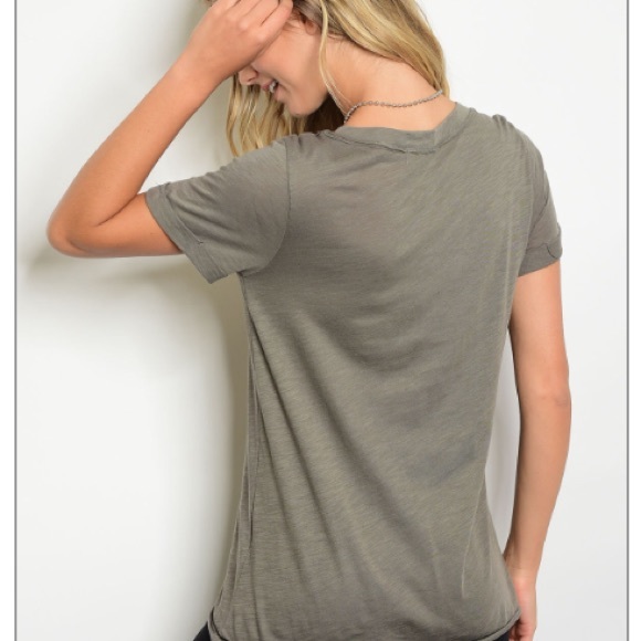 Olive & Black Lace Up V-Neck Top - Picture 3 of 3