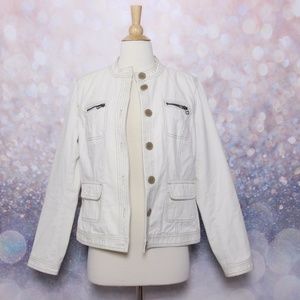 Boden Off White Denim Button Down Jacket