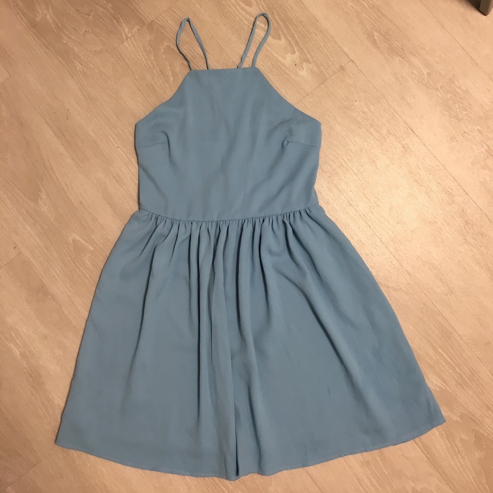 Baby Blue Apron Dress with Self Tie Lace Back