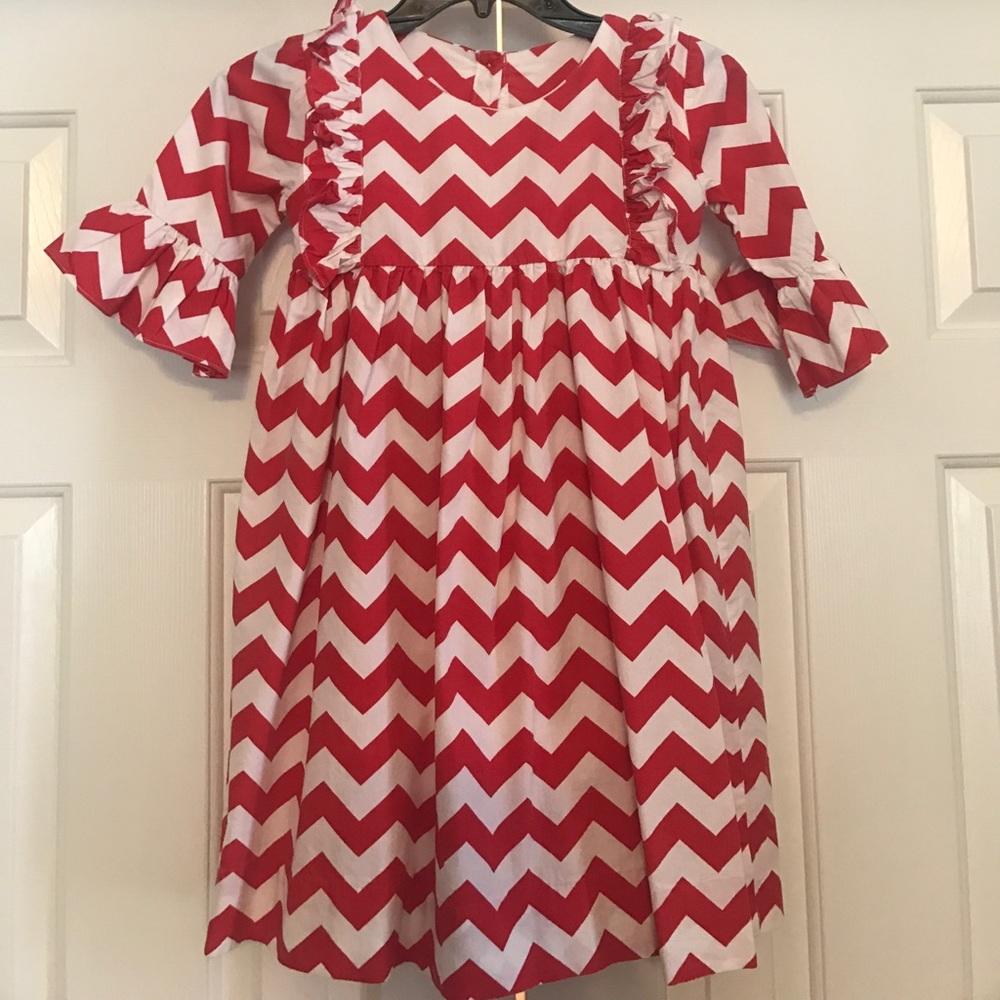 Surcie Red and White Chevron Dress