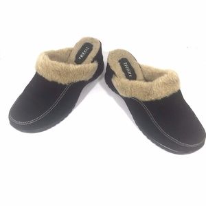 Mules Clogs Black Suede Brown Faux Fur Shoes