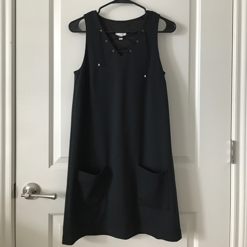 Black sleeveless dress with lace detail