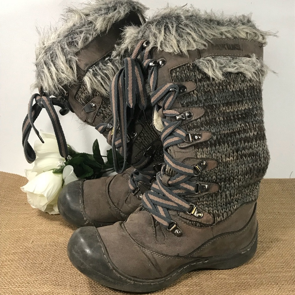 Womens 6 Faux Fur Knot Leather Boots Mukluks