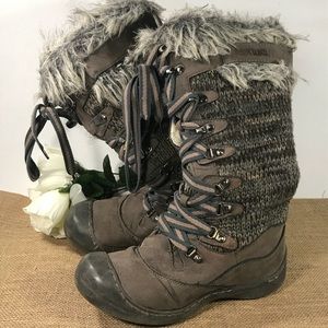 Womens 6 Faux Fur Knot Leather Boots Mukluks