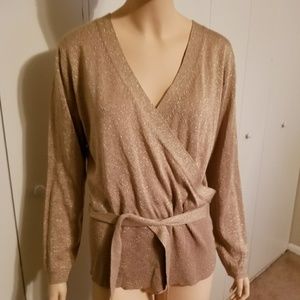 SALE NY&Co Sexy, Sparkling Gold Wrap-Style Top