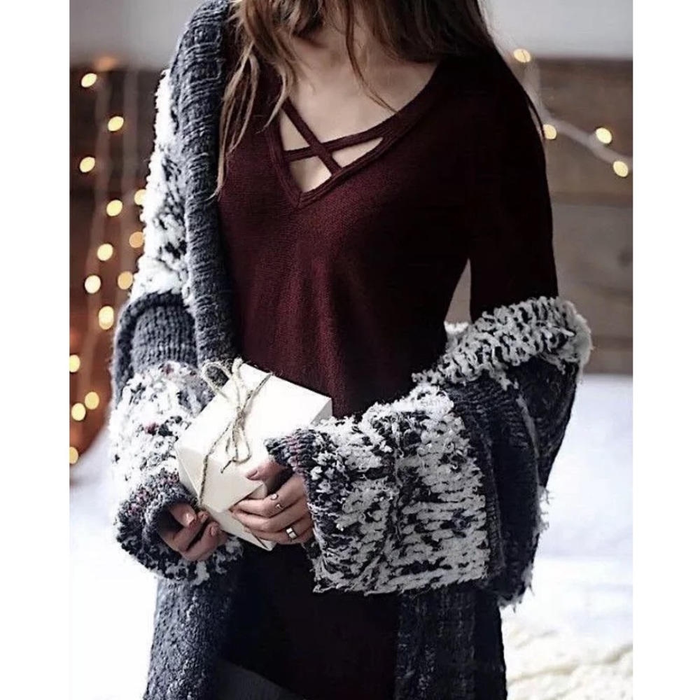 FREE PEOPLE Woven Sweater Intricate Draped Coverup