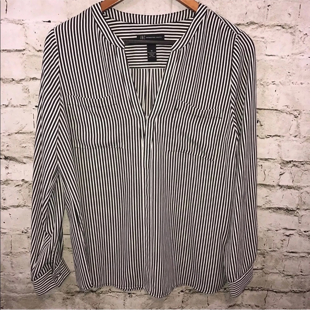 INC International Concepts Striped V-Neck Blouse