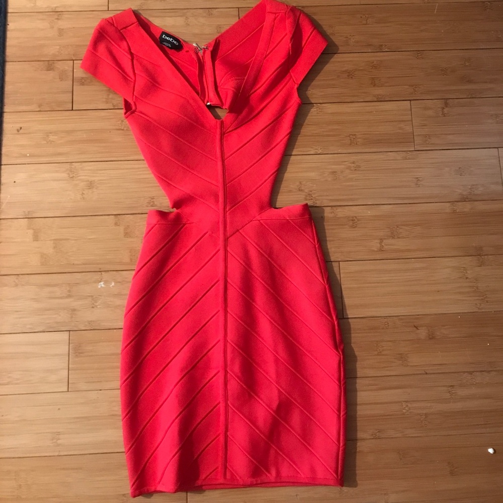 Coral open back bandage dress