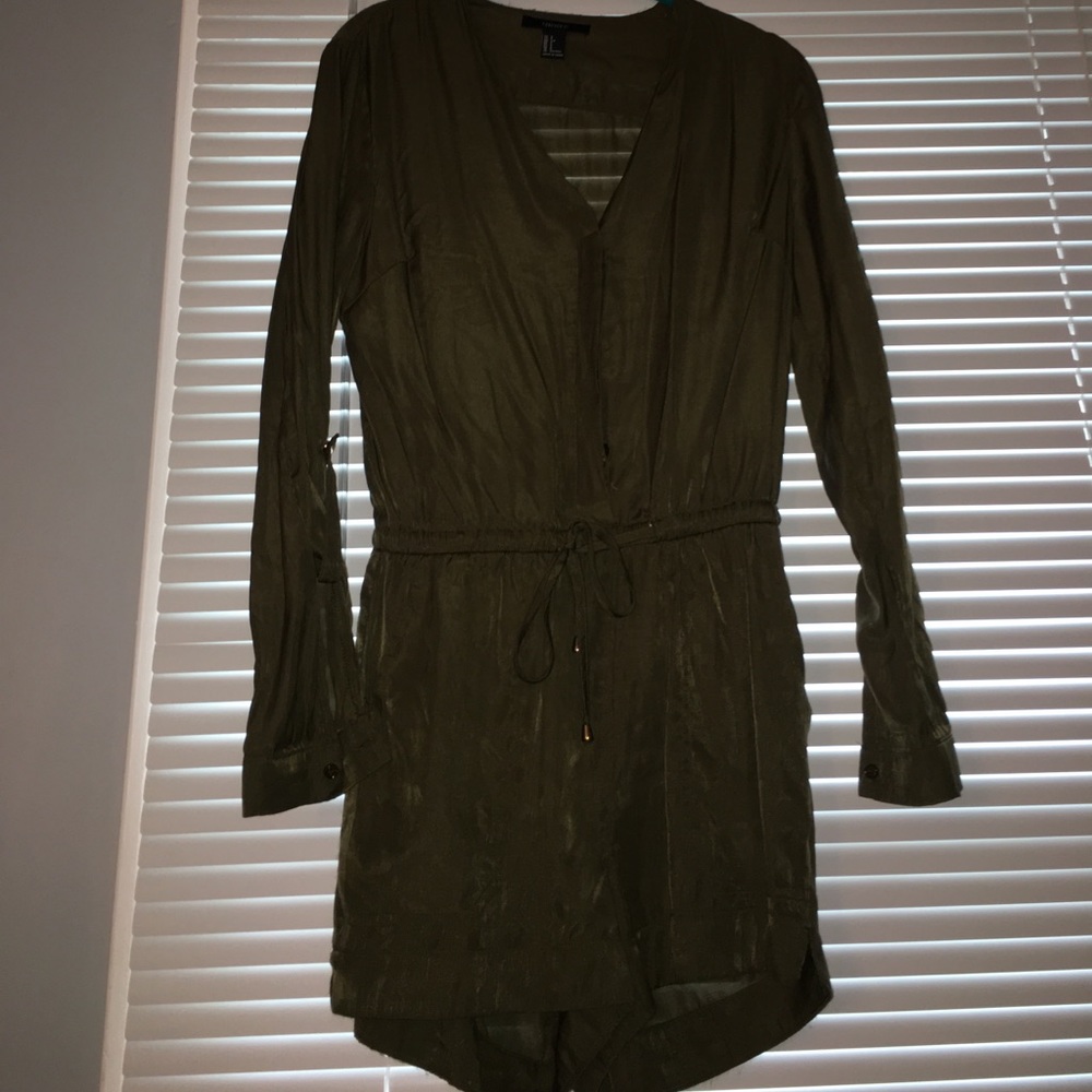 Olive green, long sleeve romper. S.