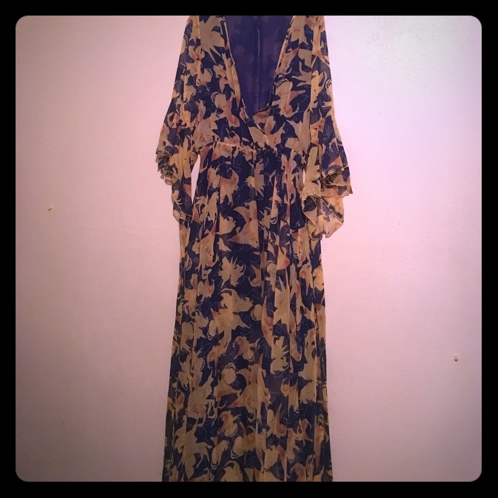 Beautiful blue with yellow maxi dress - Picture 1 of 6