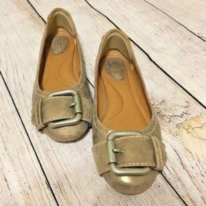 Fossil Leather Brown Gold Ballet Flats Size 6