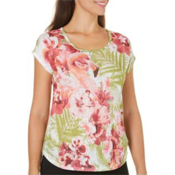 Coral Bay Tops - Coral Bay Womens Flamingo Print Slub Top