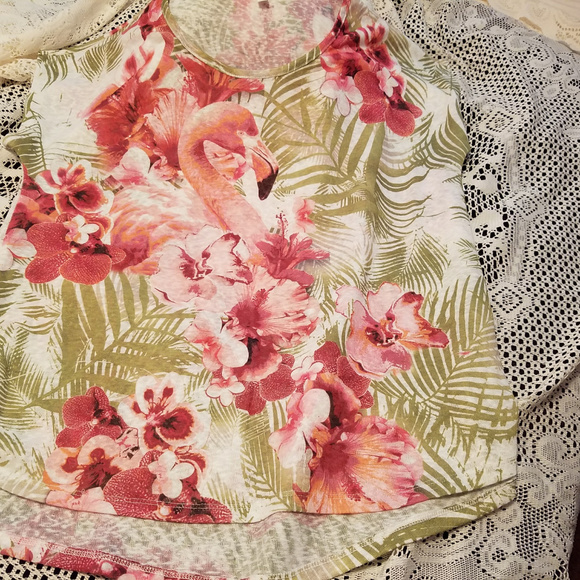 Coral Bay Womens Flamingo Print Slub Top - Picture 2 of 5