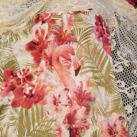 Coral Bay Womens Flamingo Print Slub Top - Picture 5 of 5
