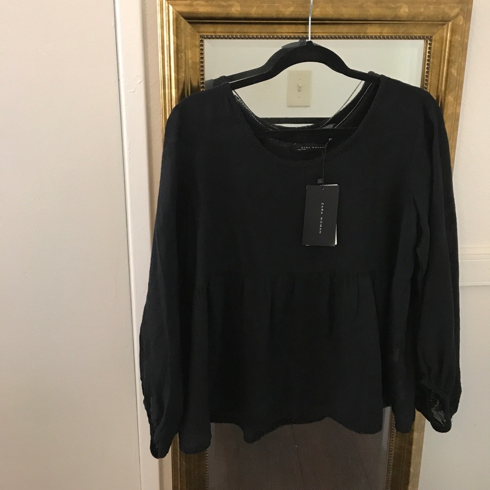 Zara embroidered baby doll top