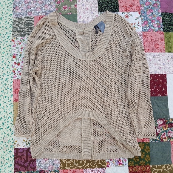 Bisou Bisou Gold Shimmer Open Weave Sweater - Picture 1 of 5