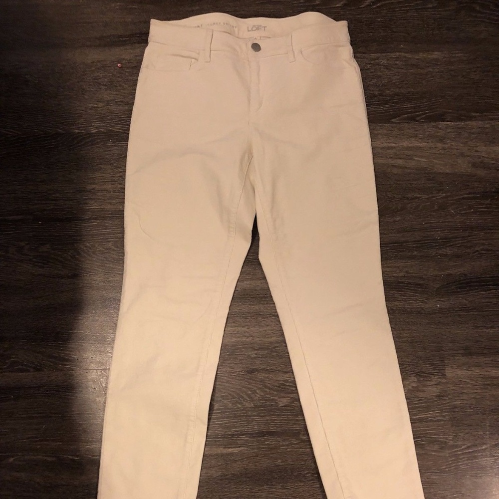 LOFT Ivory Corduroy Skinny Pants Size 29 TALL