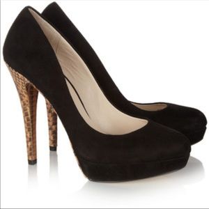 Michael Kors black suede pumps with snakeskin heel
