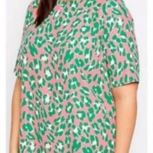 ASOS Shift Dress Pink & Green Leopard Print Size 4