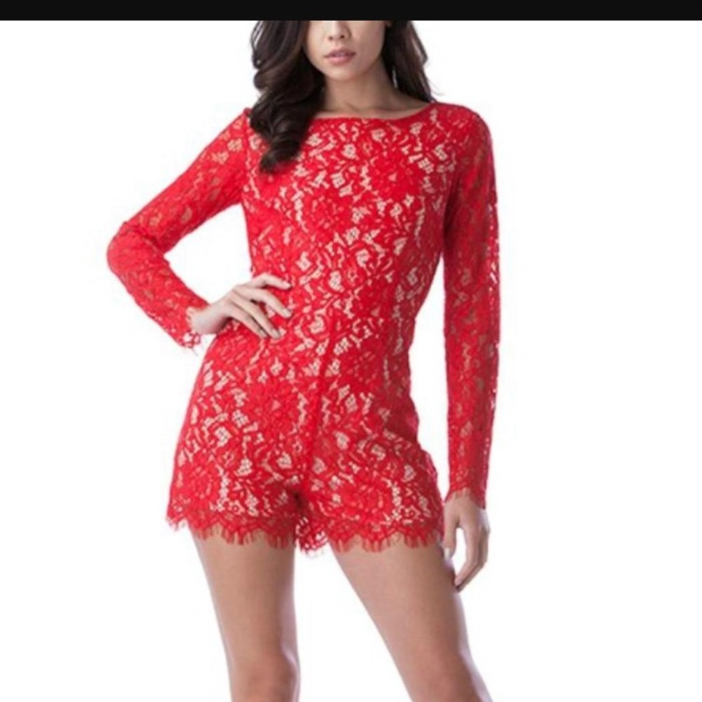 Red lace rompers
