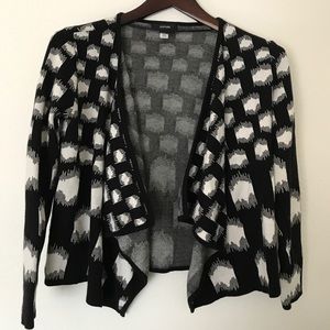 Alfani black and white print open cardigan sweater