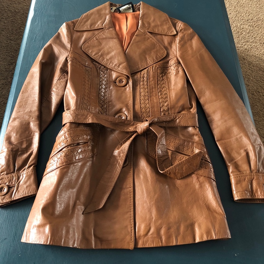 Vintage tan leather jacket ..brand new condition