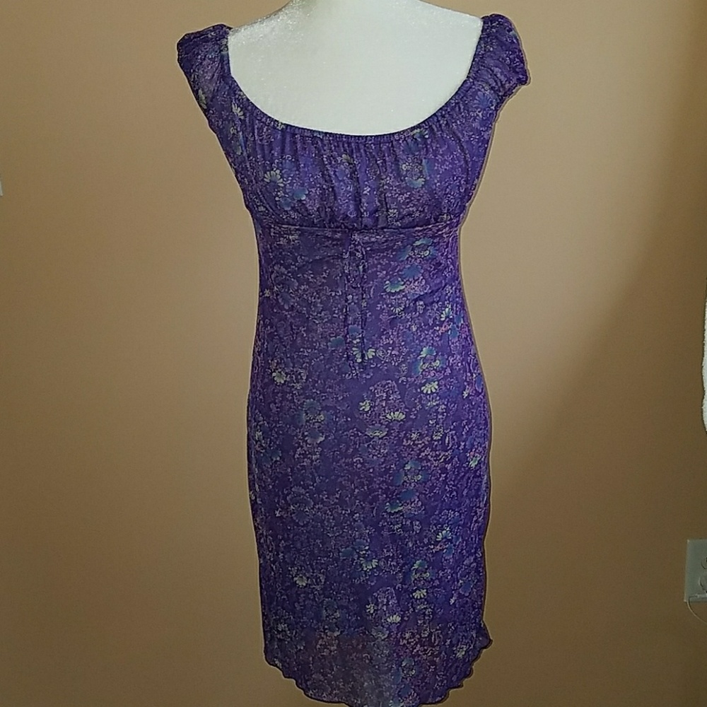 Labelle purple sheered short sleeved dress size sm