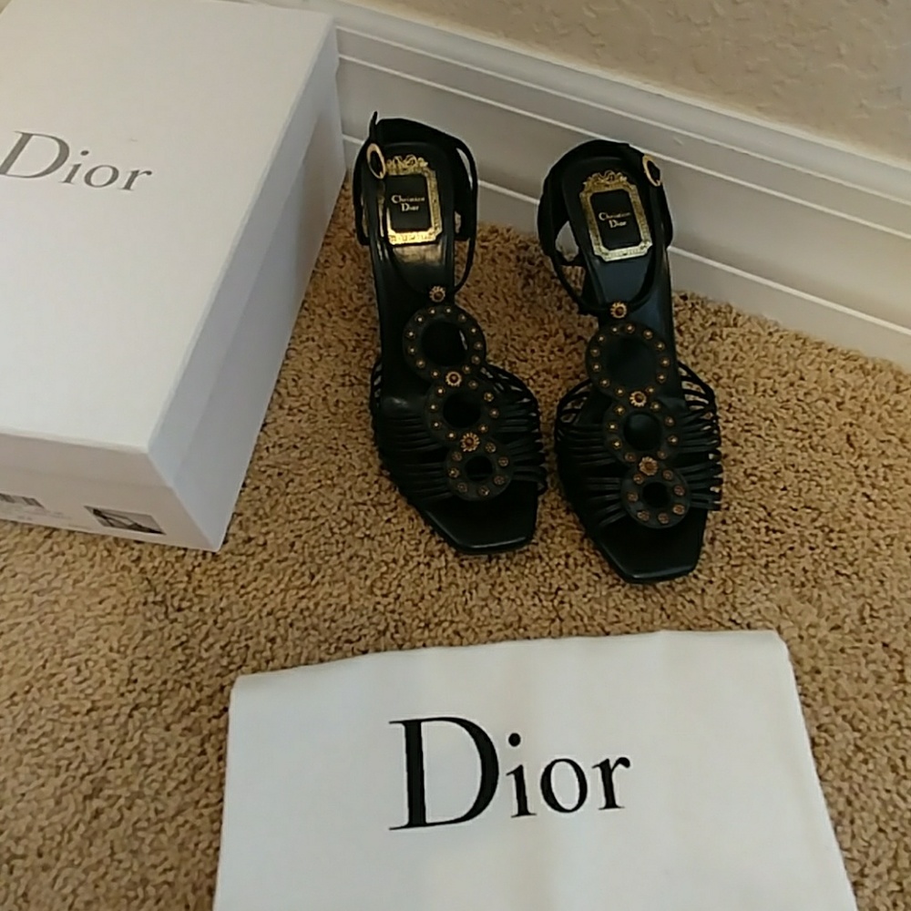 Christian Dior black leather high heels size 37.5