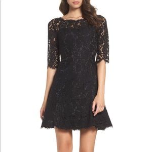 Nordstroms ivory fit to flare lace overlay dress
