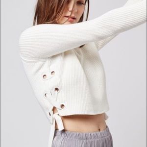 Topshop Eyelet Tie Side Crop Sweater