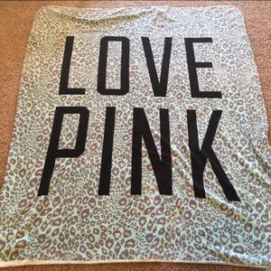 Pink LOVE teal cheetah fleece blanket