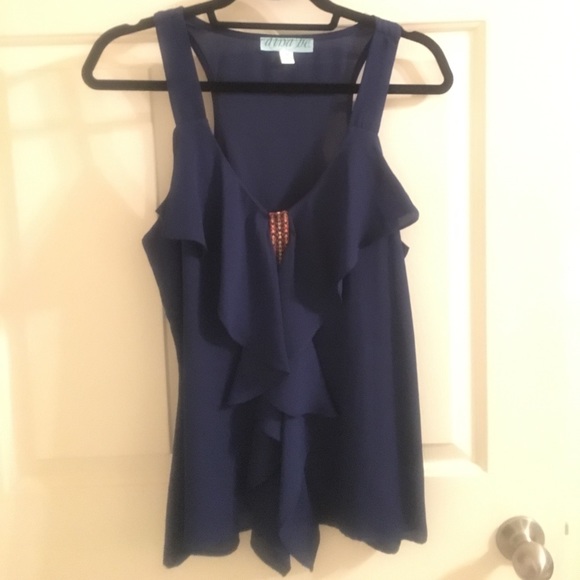 Francesca's Collections Tops - Ruffle Navy Tank