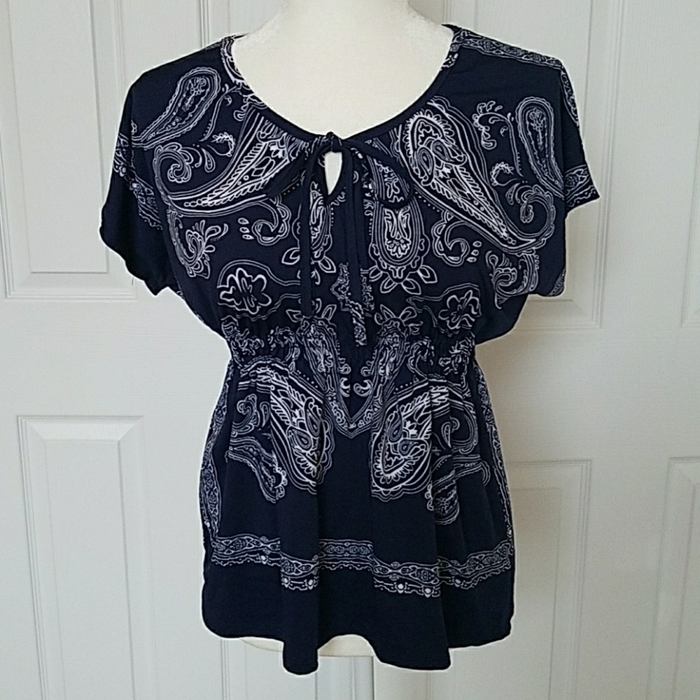 Claudia Richard knit  blue short sleeve blouse