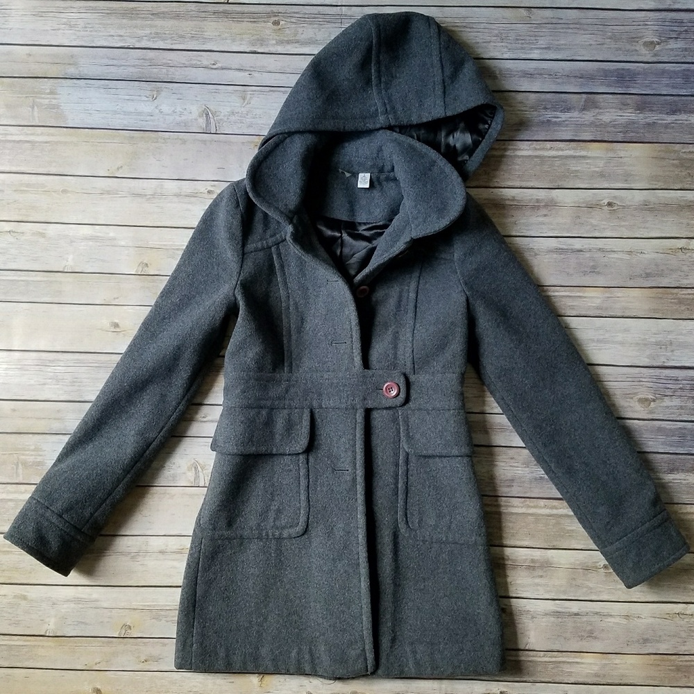 Wool Peacoat with removable hood