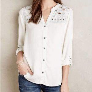 Anthropologie button down with embroidery