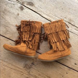 Girls size 4 fringe brown boots fall winter boho