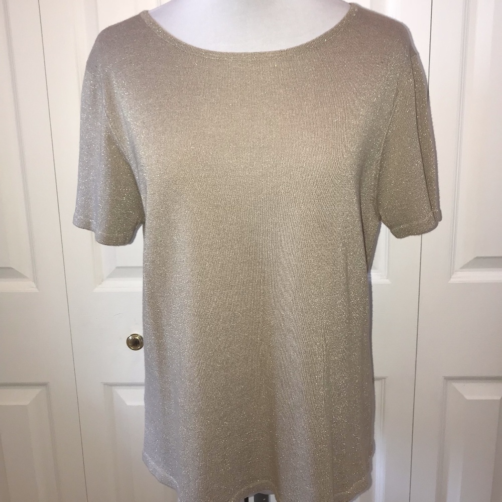💋Beige Golden Tread Knit Top sz L by Mureli