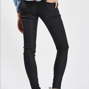 Topshop MOTO black coated Leigh Jeans W28L32