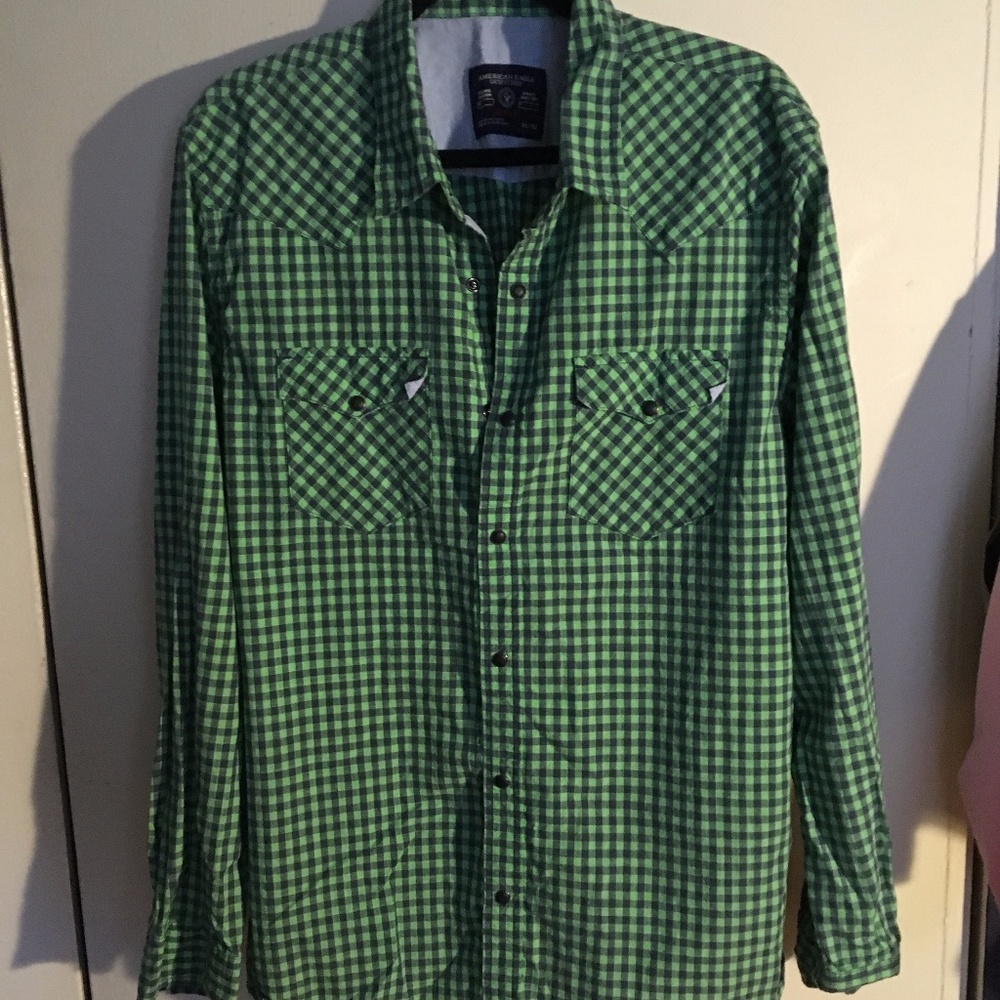 Navy and Green long sleeved button down