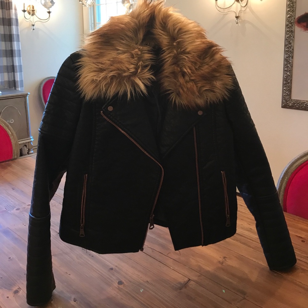 Black Faux leather/fur coat NWOT