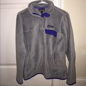 purple and gray patagonia pullover