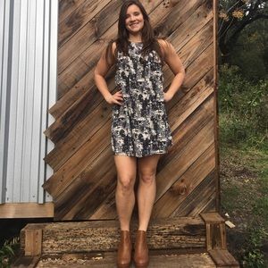 Black grey and white glory mini dress